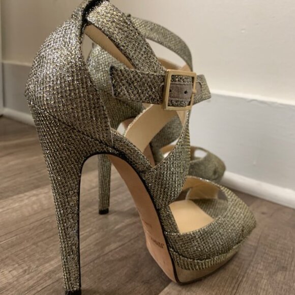 Jimmy Choo Kayak Gold Glitter Platform EU 37 US 7 - Picture 6 of 6